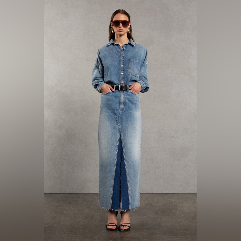 NWT 3x1 NYC Charlotte Ciel Blue High Rise Denim Jean Maxi Skirt Size 31